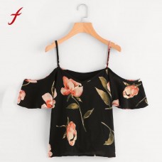 Floral Print Women Blouses Sexy Cold Shoulder Short Blouse Crop Tops blusas freeship 15 days
