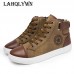 Leather Men Causal Shoes Front Lace-Up Ankle Boots High Top Canvas Men freeship 14 days