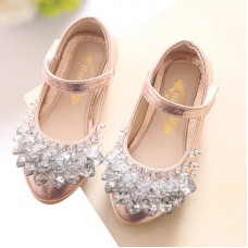 Heart Rhinestone Girls Princess Shoes Gold Pink Sliver Leather Kids Shoes freeship 14 days