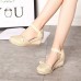  Women Canvas Sandals Casual Linen Wedge Ankle Strap Med Heel Platform freeship 14 days