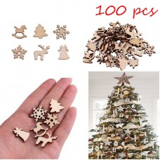 100pcs Natural wooden DIY Christmas tree Hanging Ornaments Pendant Gifts Tree Snow Flakes Table Bottle freeship 14 days