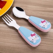 2pcs/ Set Children Spoon Portable Kids Stainless Steel Fork 
