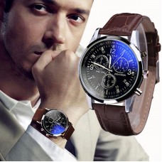 Fashion Faux Leather Mens Analog Quarts Watches Blue Ray Men Wrist Watch 2018 Mens Watches Top Brand Luxury Casual Watch Clock