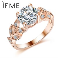 IF ME Wedding Crystal Silver Color Rings Leaf Engagement Gold Color Cubic Zircon Ring Fashion New Brand Bijoux For Women Jewelry ship 20-39 days